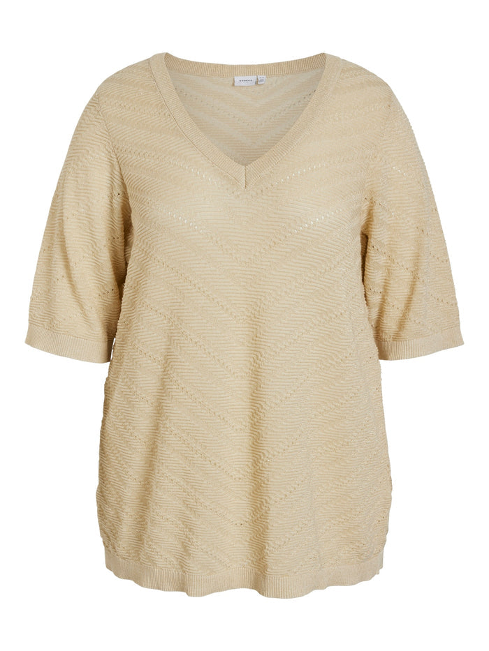Esty V-Neck Glitter Knit Top (Birch/Light Gold)