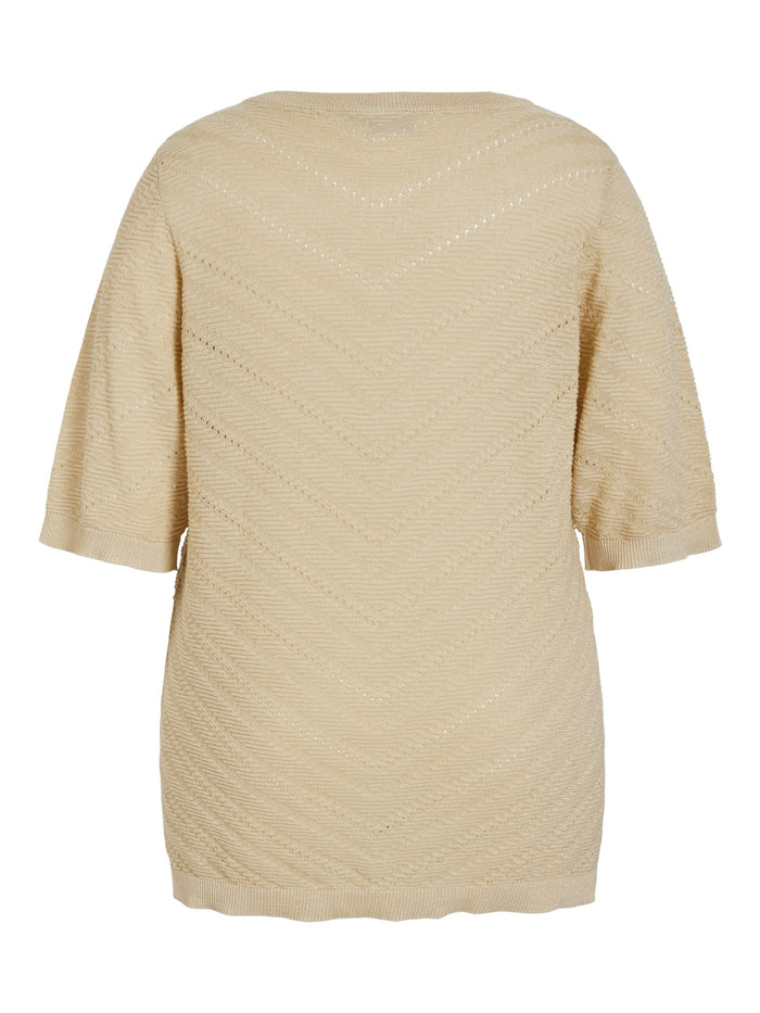 Esty V-Neck Glitter Knit Top (Birch/Light Gold)