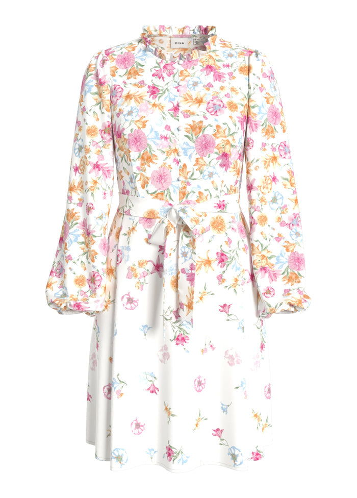 Eve Mini Dress (Snow White/Pink Flower)
