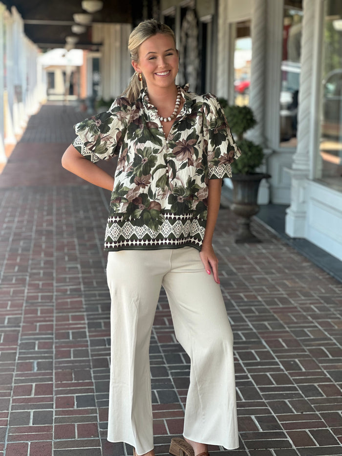 Everyday Moments Floral Olive Green Top