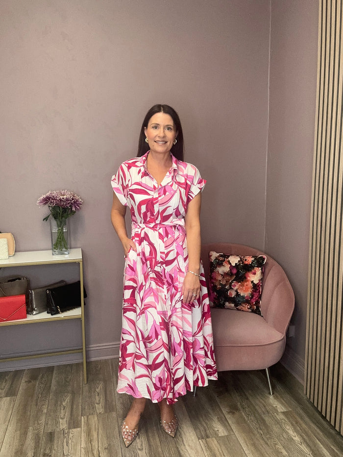 Fae Short Sleeve Dress (Fuchsia)