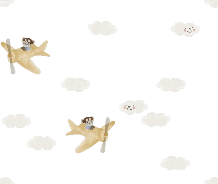 Fantasy Airplane Yellow on Off White - Family Fabrics B.V.