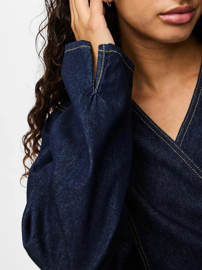 Farah Denim Wrap Top (Dark Blue)