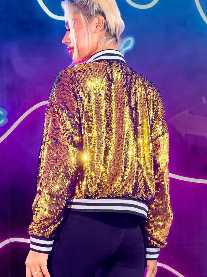 Fashion Casual Gold Sparkly Sequin Long Sleeve Jacket Top