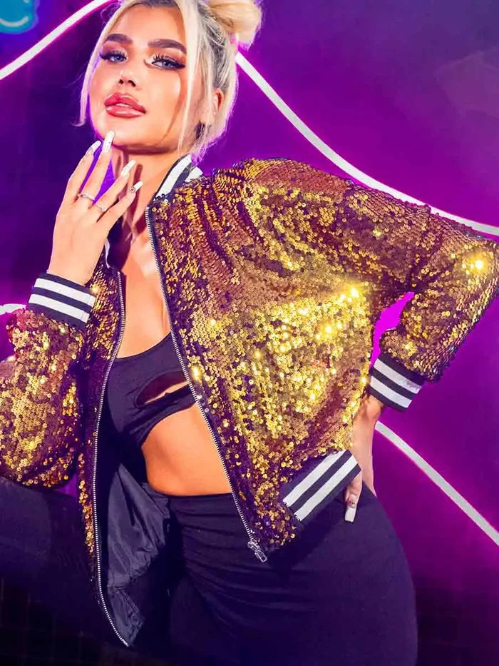 Fashion Casual Gold Sparkly Sequin Long Sleeve Jacket Top
