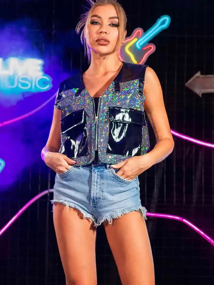 Fashionable Women's Glitter Sequin Vest