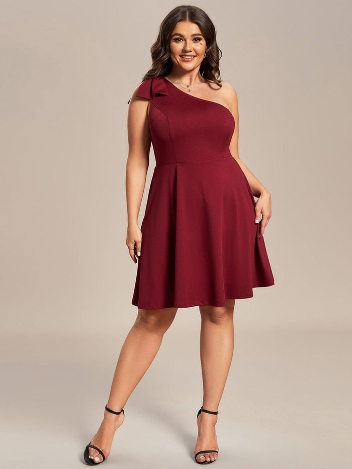 Feminine Bow Detail Summer Mini Dress with One Shoulder