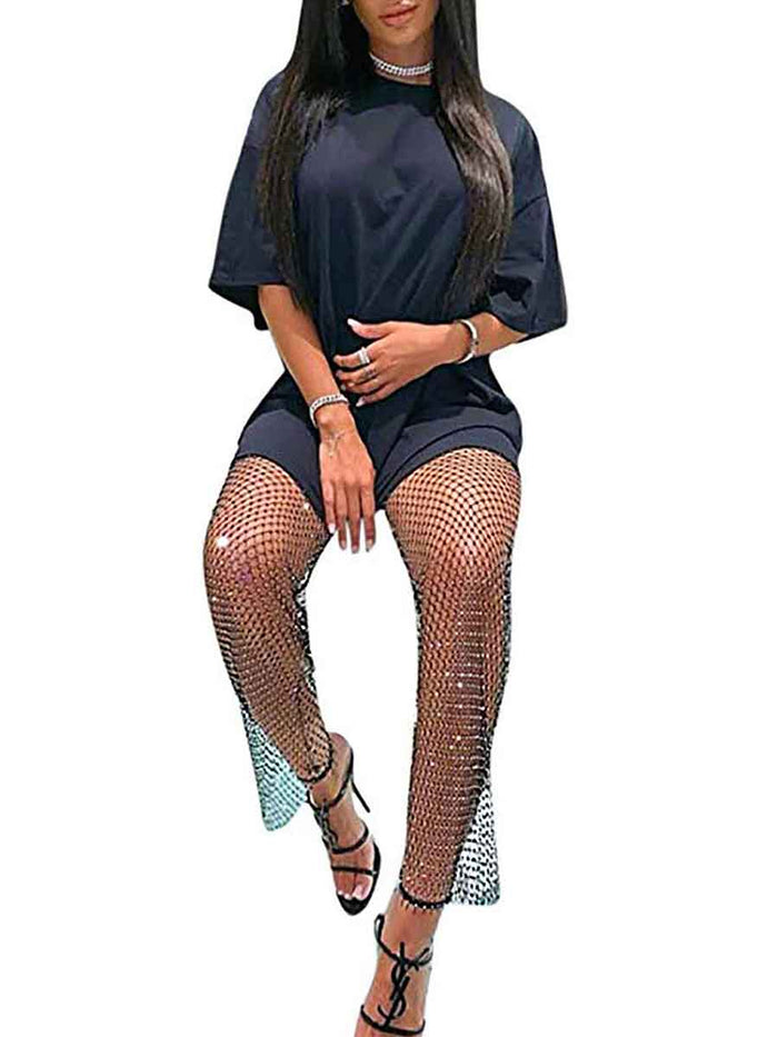 Fishnet Hollow Pantsâ€?Sheer Rhinestone Pants
