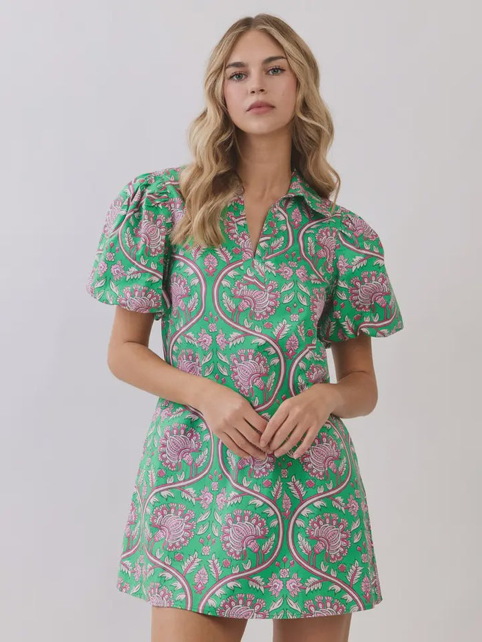 Fits The Plan Green Printed Mini Dress