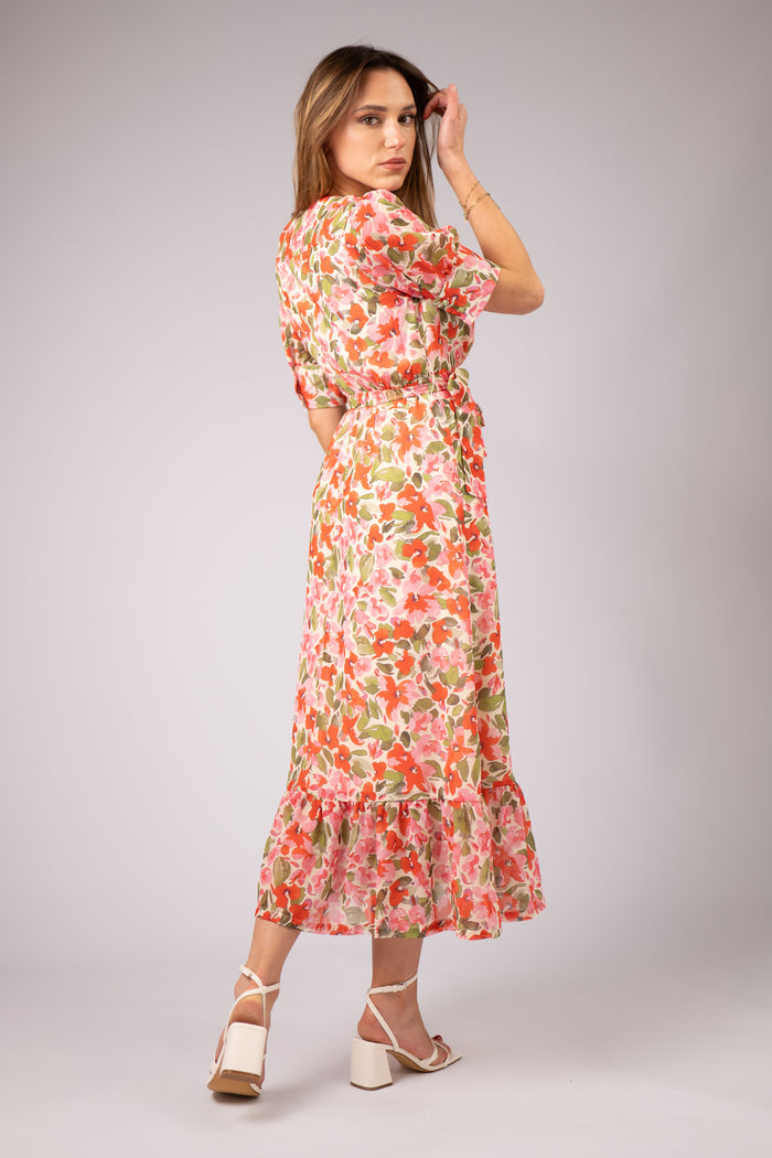FLEUR LONG FAUX WRAP DRESS (PINK)