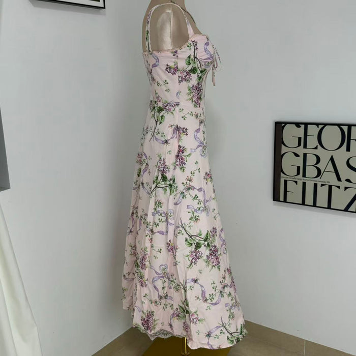 Floral print long dress, lace dress