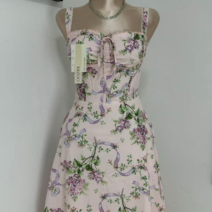 Floral print long dress, lace dress