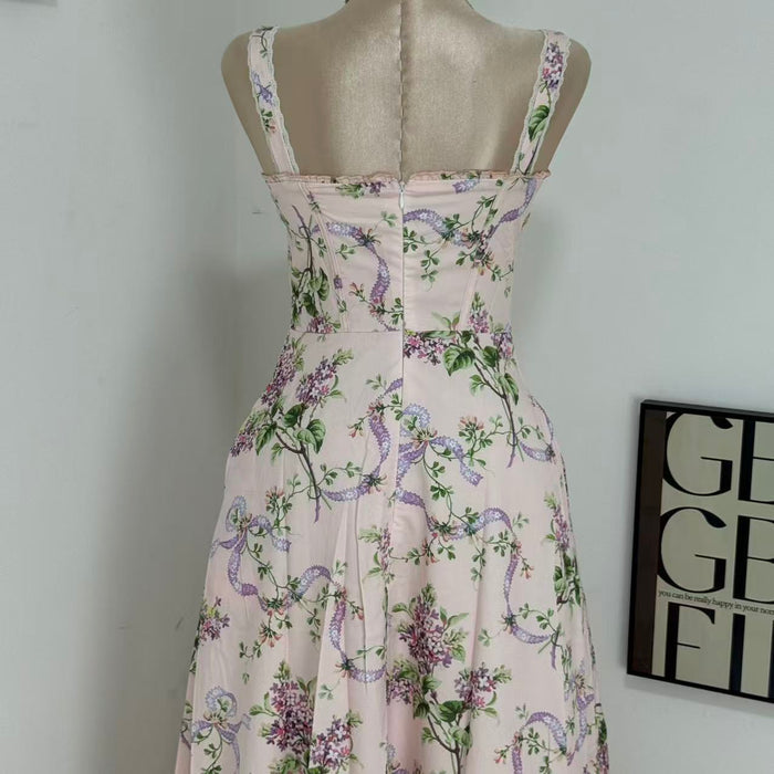 Floral print long dress, lace dress