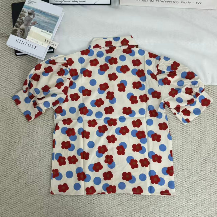 Floral print shirt with a baby doll collar
