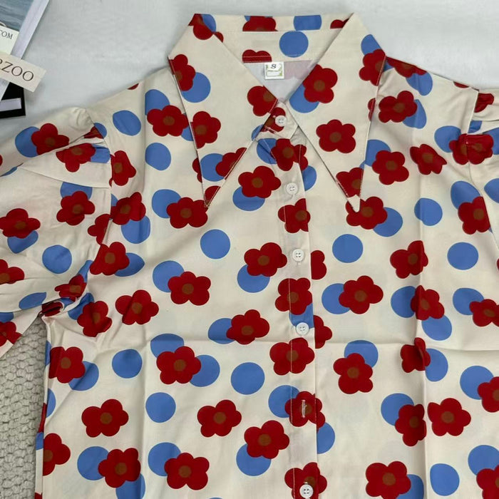 Floral print shirt with a baby doll collar