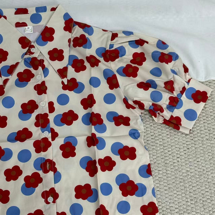Floral print shirt with a baby doll collar