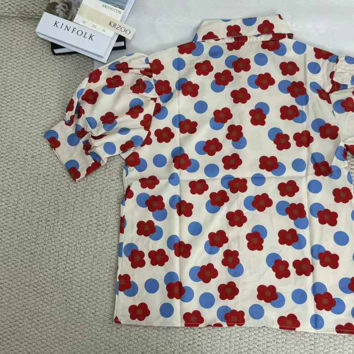 Floral print shirt with a baby doll collar