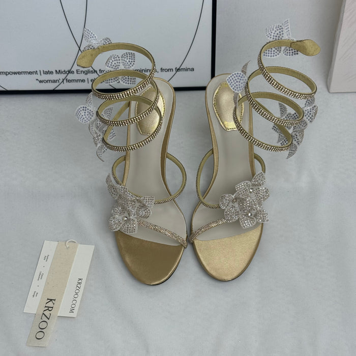 Floral snake-shaped strappy sandals