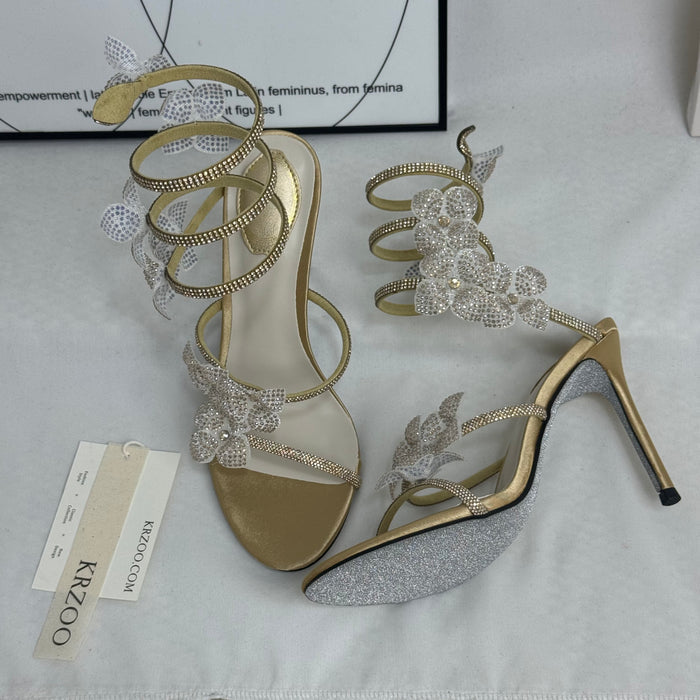 Floral snake-shaped strappy sandals