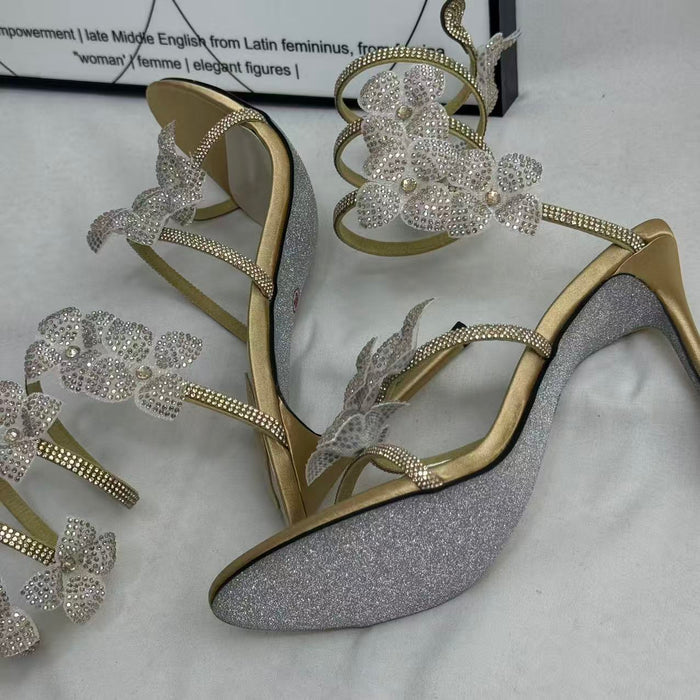 Floral snake-shaped strappy sandals