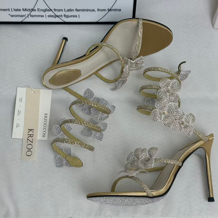 Floral snake-shaped strappy sandals