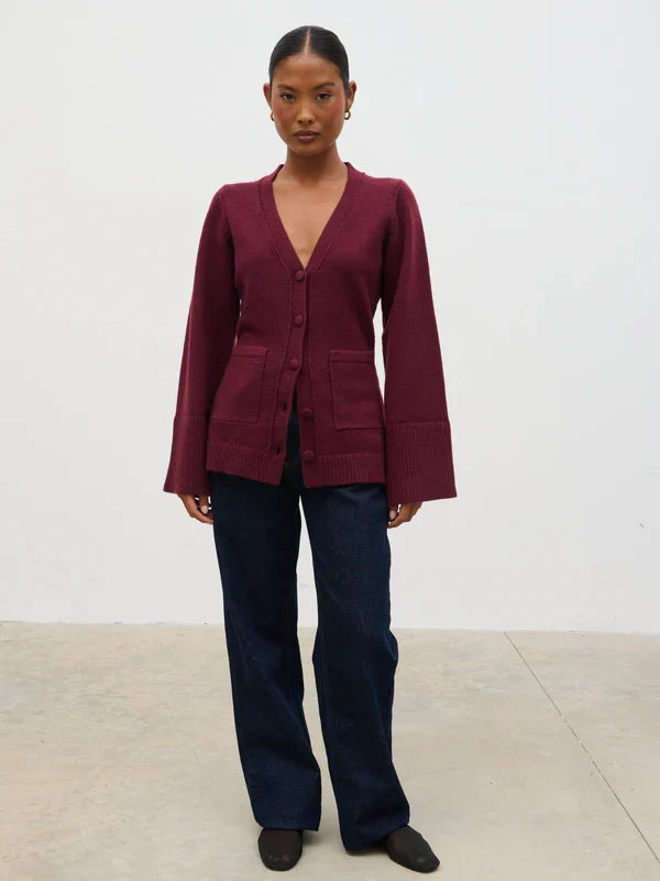 Florie Knit Cardigan with Scarf (Wine)