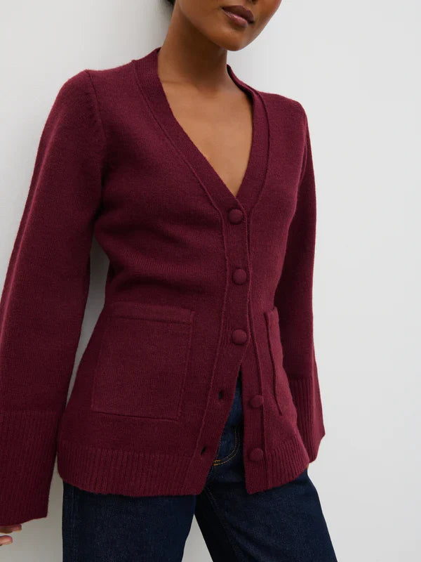 Florie Knit Cardigan with Scarf (Wine)
