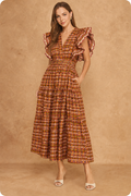 Flutter Printed Midi Dress in Terracotta