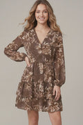 For The Time Being Floral Brown Mini Dress