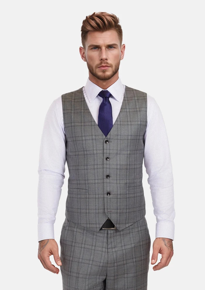 Fossil Grey Checked Vest - SARTORO