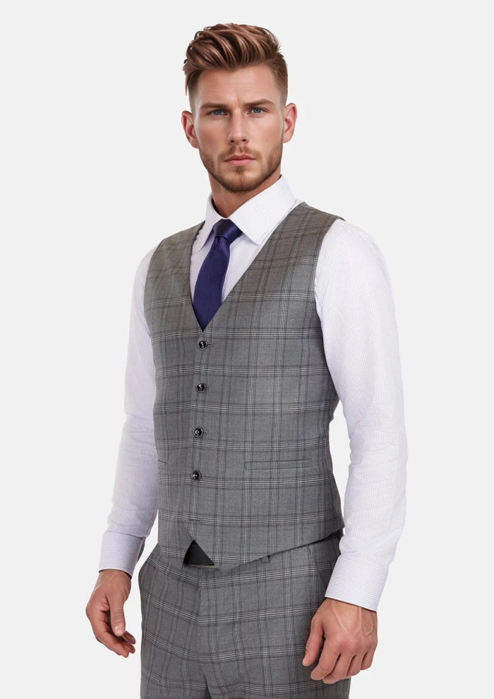 Fossil Grey Checked Vest - SARTORO