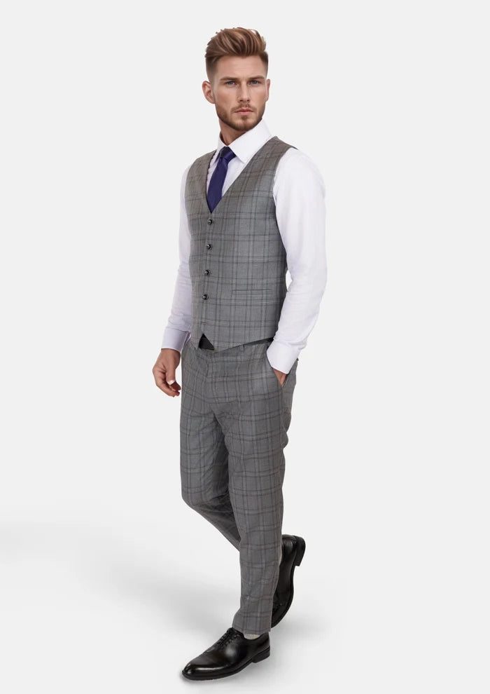Fossil Grey Checked Vest - SARTORO