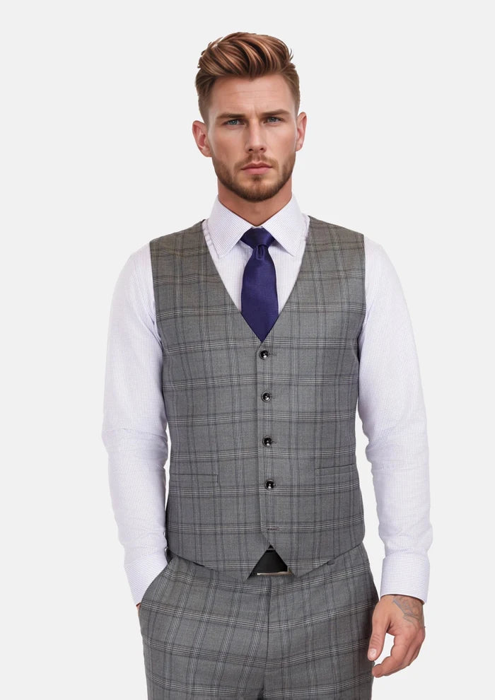 Fossil Grey Checked Vest - SARTORO
