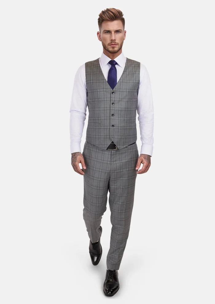 Fossil Grey Checked Vest - SARTORO