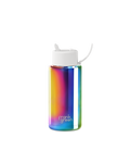 Multicolored water bottle with white lid on a white background