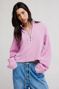 Free People Celeste Quarterzip in Hummingbird Pink