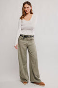 Free People Haven Mid Rise Baggy Wide Leg Jean in Seagrass