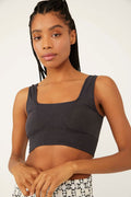 Free People Movement Square Neck Good Karma Bra in Washed Black