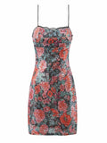 French Vintage Rose Sequin Spaghetti Strap Dress