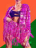 Fringed Pink Sequin Jacket Two-piece Set