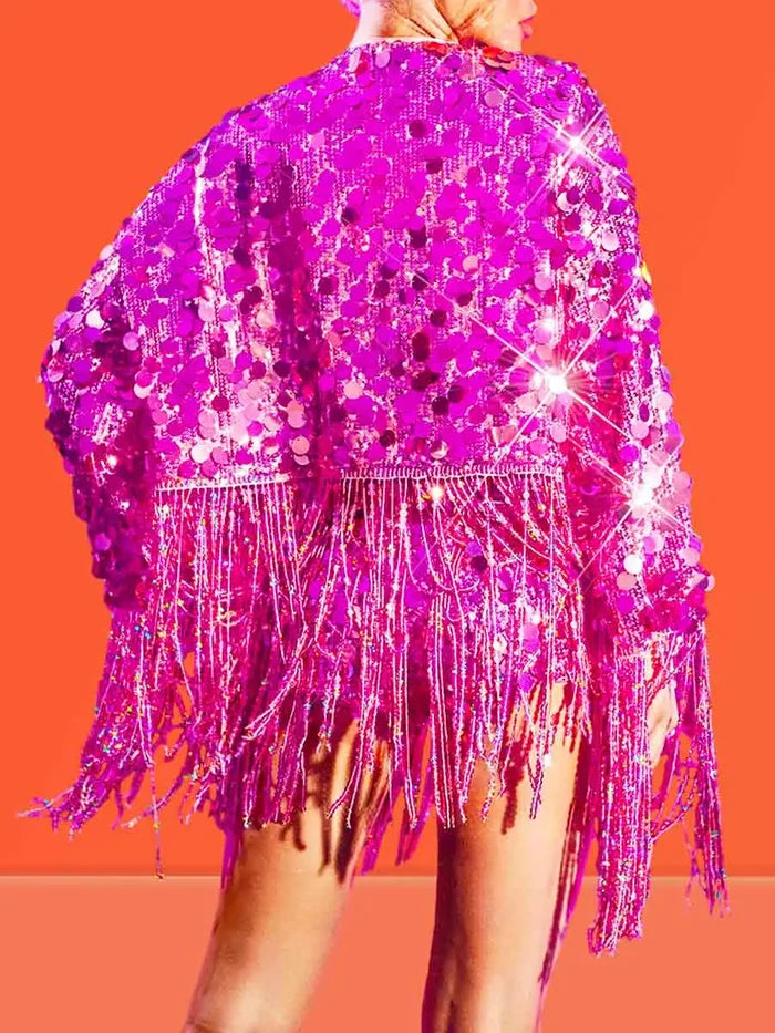 Fringed Pink Sequin Jacket Two-piece Set