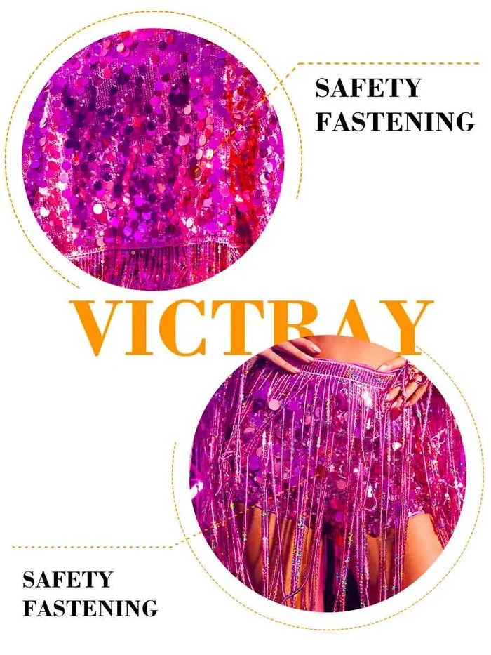 Fringed Pink Sequin Jacket Two-piece Set