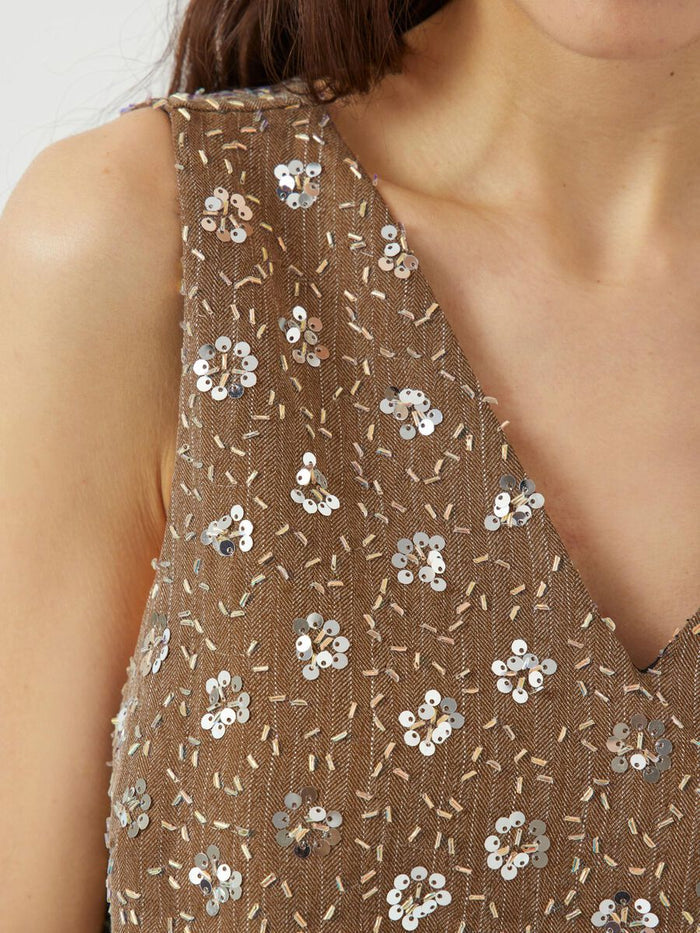 Gina Sequin Mini Dress (Taupe Grey)