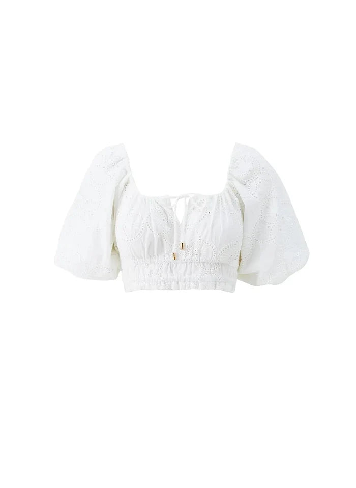 Tops Melissa Odabash Giorgia Embroidered Crop Top White Apoella
