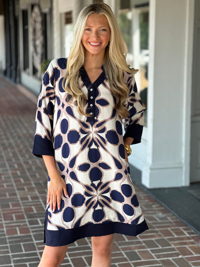 Glad To Be Here Navy Printed Mini Dress