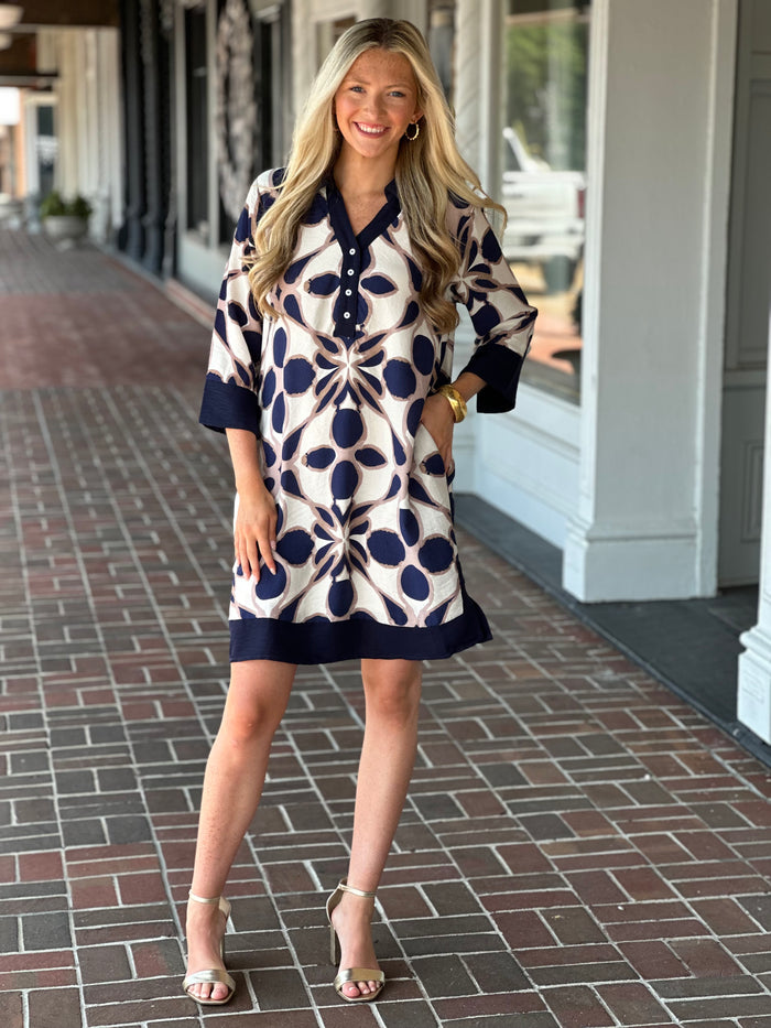 Glad To Be Here Navy Printed Mini Dress