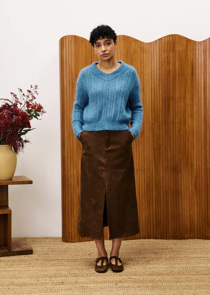 Glaieul Suedette Ankle Skirt (Brown)