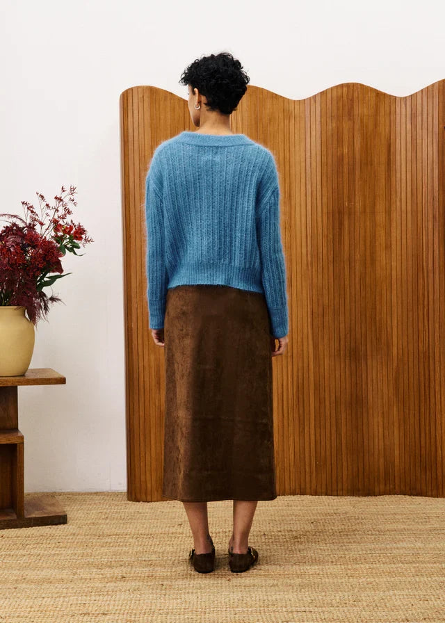 Glaieul Suedette Ankle Skirt (Brown)