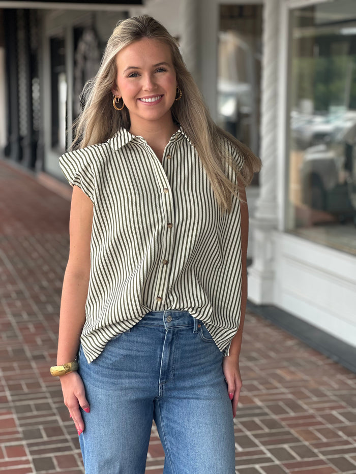 Going Places Olive Stripe Top