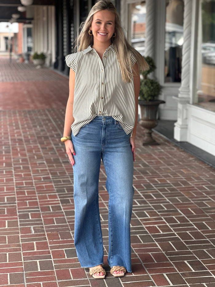 Going Places Olive Stripe Top